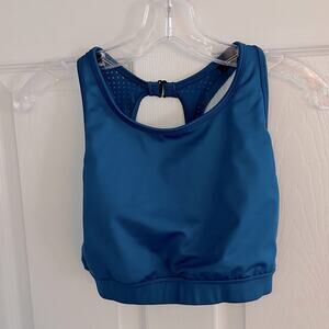 DIP Active Yoga Blue sports bra LARGE Vented Open Racerback Womens